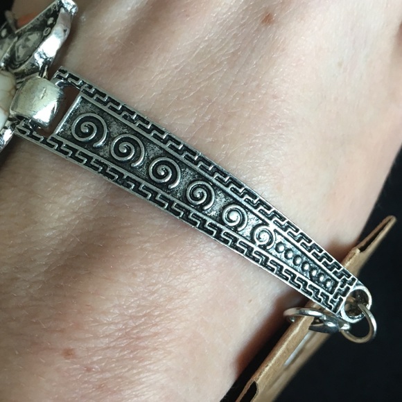 Faux White Turquoise Silver Tone Owl Bracelet - Picture 3 of 9